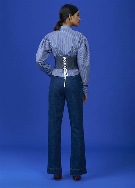 Striped Shirt With Attached Denim Corset – ATSU
