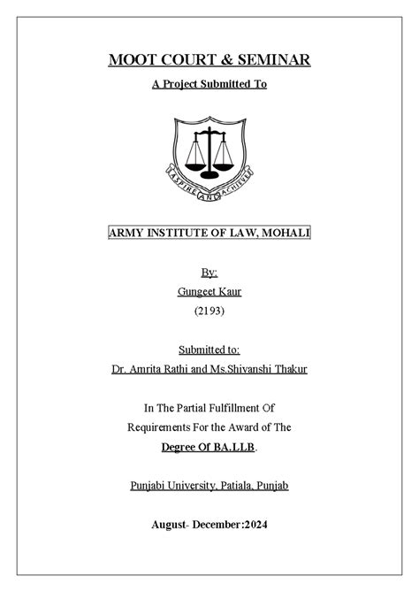 Moot Court Seminar Project - BA.LLB (Semester VII) 2024 - Studocu