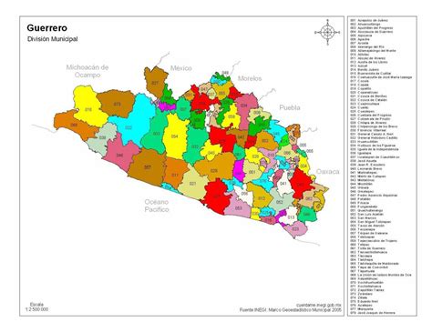 Mapa de Guerrero a color con nombres - Mapas de México para descargar