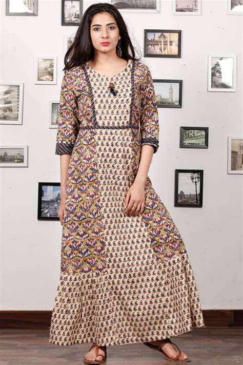 CHOTI BUTI - Hand Block Printed Cotton Long Dress - D351F1383 – InduBindu