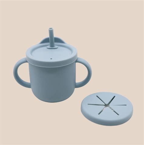 4 in 1 Silicone Sippy Cup with Snack Cup Lid - Dusky Blue – Fluffy Bear