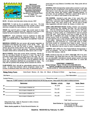 Fillable Online usms 30th Annual National Championship One Hour Postal ...