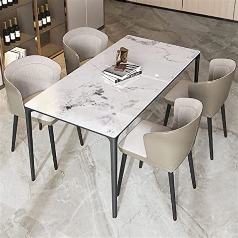Buy Marble Dining Table 63x31 Inches Rectangle Dinner Table with Metal ...