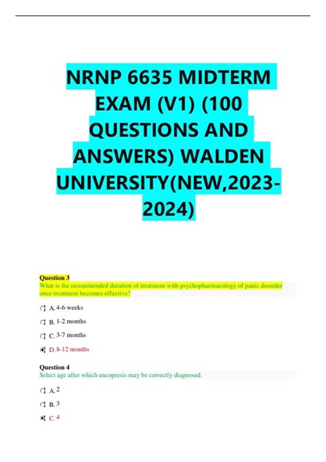 NRNP 6635 MIDTERM EXAM (V1) (100 QUESTIONS AND ANSWERS) WALDEN UNIVERSITY(NEW,) - NRNP 6635 ...