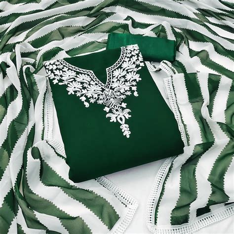 Green Lucknowi Embroidered Georgette Dress Material