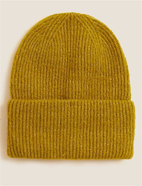 Buy Knitted Rib Turn Up Beanie Hat at Marks & Spencer