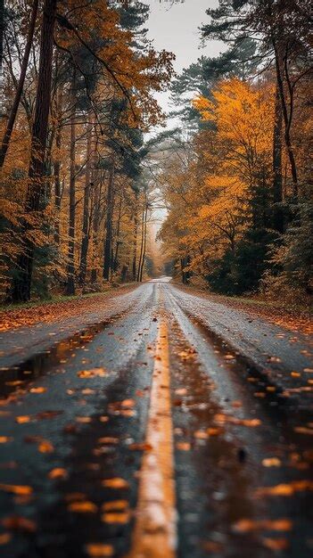 A road with a yellow line in the middle | Premium AI-generated image