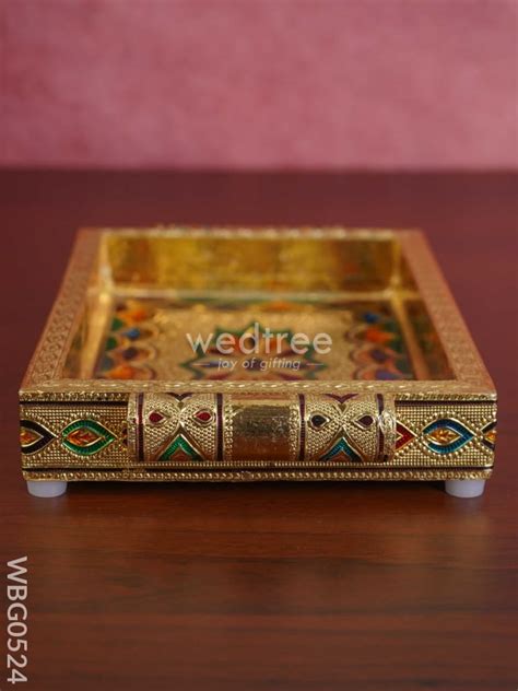 Meenakari Tray With Deepam Design - 8 inch - WBG0524 – Wedtree