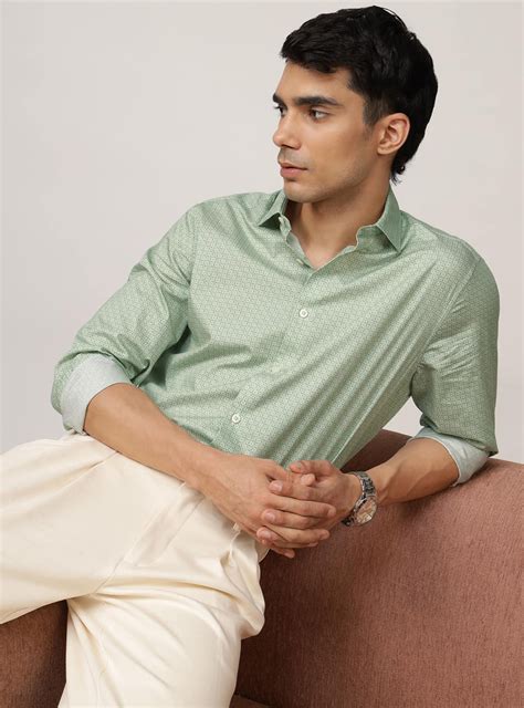 Andamen Mint Green Print Cotton Shirt