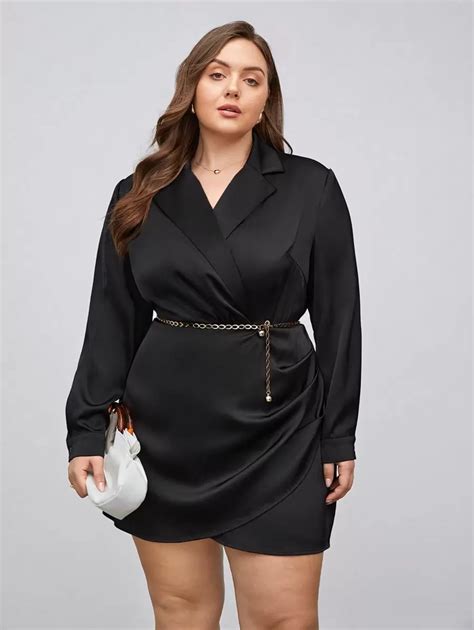 BizChic Plus Lapel Neck Wrap Hem Dress Without Belt | SHEIN USA