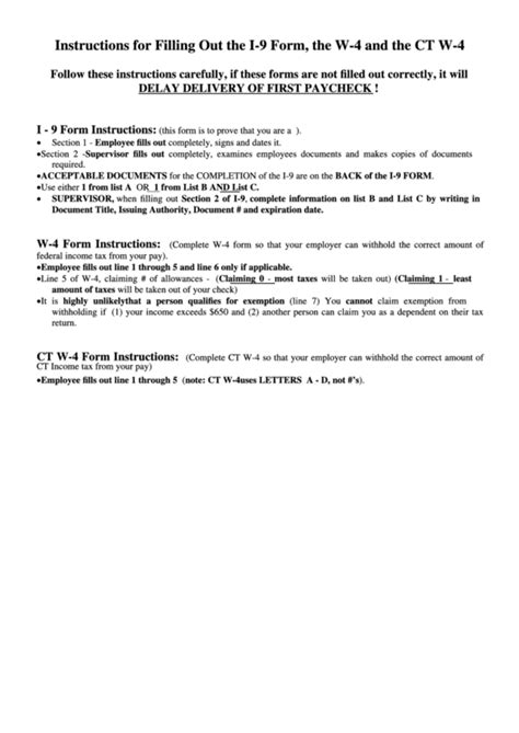 Instructions For Filling Out The I-9 Form, The W-4 And The Ct W-4 ...