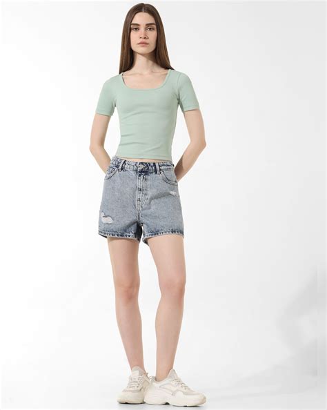 Green Ribbed Cropped T-shirt