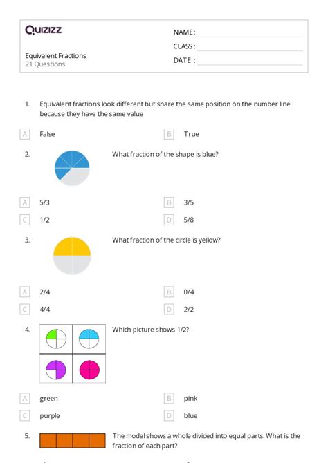 50+ Equivalent Fractions worksheets for 7th Class on Quizizz | Free ...