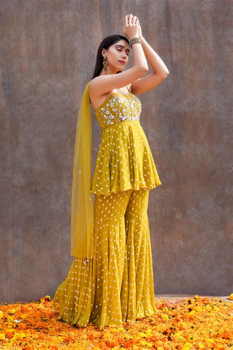 Mirror Work Corset Peplum And Fit'N'Flare Pant Set In Lurex Georgette ...