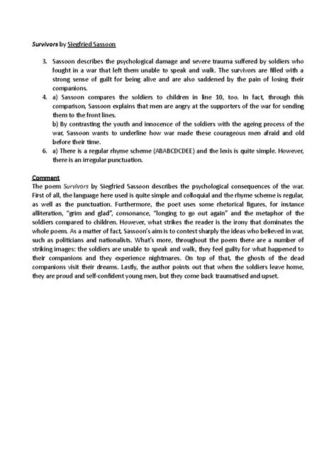 Survivors by Siegfried Sassoon - Survivors by Siegfried Sassoon Sassoon ...