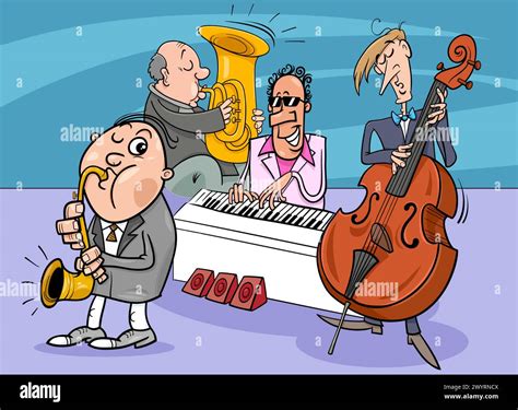 Cartoon illustration of jazz musicians band performing a concert Stock ...