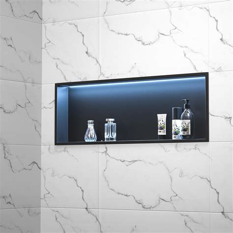 Bernkot Stainless Steel Shower Niche Matte Black 12" X 36" Led Shower ...