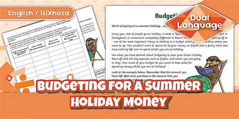 Grade 4 Maths Term 2 - Budgeting fo a Summer Holiday Money Activity: