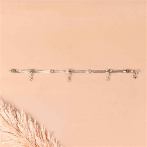 Anvaya Intricate Flower Leaf Drop Stacked Anklet Pair