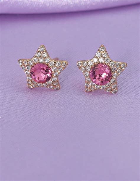 Designer Pink Star Sparkle Stud Earrings – Violet & Purple Designer ...