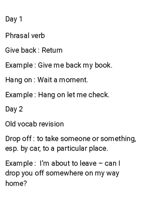 July Last Week Vocab - Day 1 Phrasal verb Give back : Return Example ...