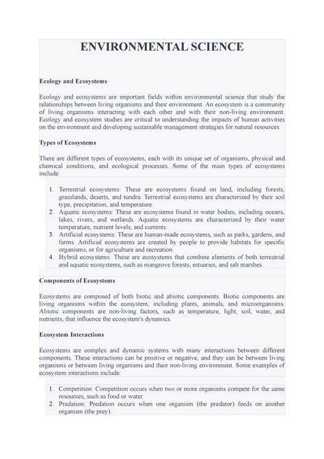 Environmental Science(Ecology and Ecosystems) - ENVIRONMENTAL SCIENCE ...