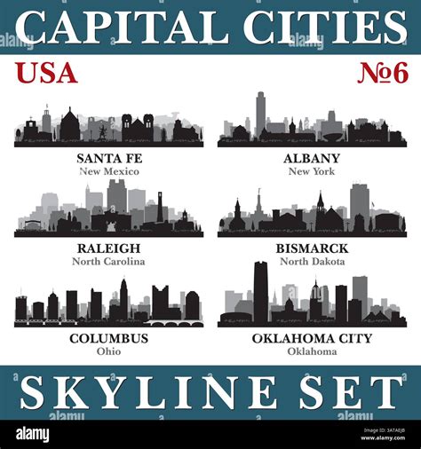 Capital cities skyline set. USA. Part 6. Vector silhouette background illustration Stock Vector ...