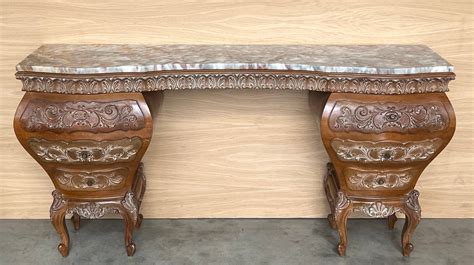 Spanish Baroque Dressing Table in Hand Carved Walnut & Burl, 1940s for ...