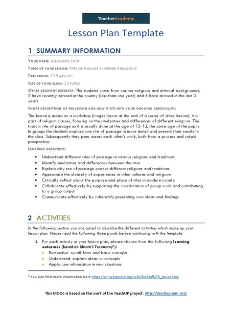 Lesson Plan Summary Example 的图像结果