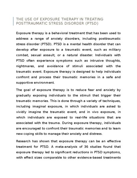 THE USE OF Exposure Therapy IN Treating Posttraumatic Stress Disorder ...