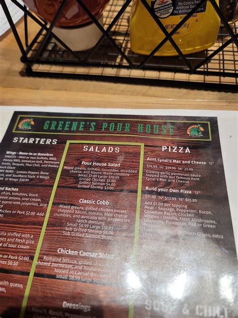 Menu at Greene's Pour House at the Granary pub & bar, Oshkosh