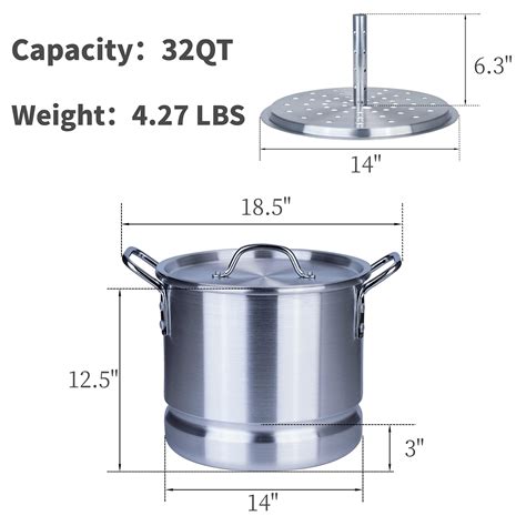 Aluminum Tamale Steamer Pot 32 Quart, Multi-Purpose Stock Pot with ...