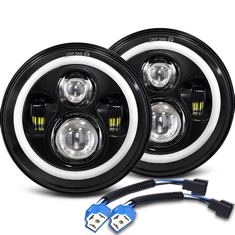 MGLLIGHT 7 Inch LED Headlights Round Halo Angel Eyes DRL Amber Turn ...