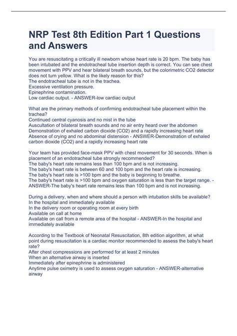 NRP Test 8th Edition Part 1 Questions and Answers - NRP - Stuvia US