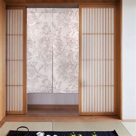 WARHOOME Japanese Doorway Curtain, Fans Rose Drawing Restaurant Closet ...