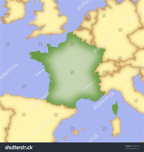 Map Of France, With Borders Of Surrounding Countries. Stock Photo ...