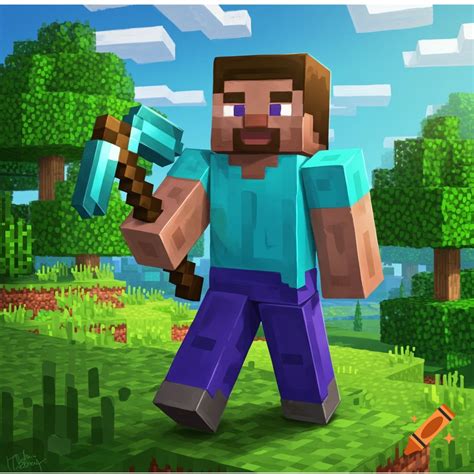 Steve from Minecraft character render, 3D game art style. Square head ...