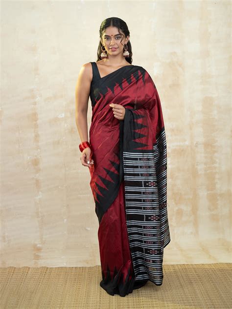 Dark Red & Black Ikkat Silk Saree
