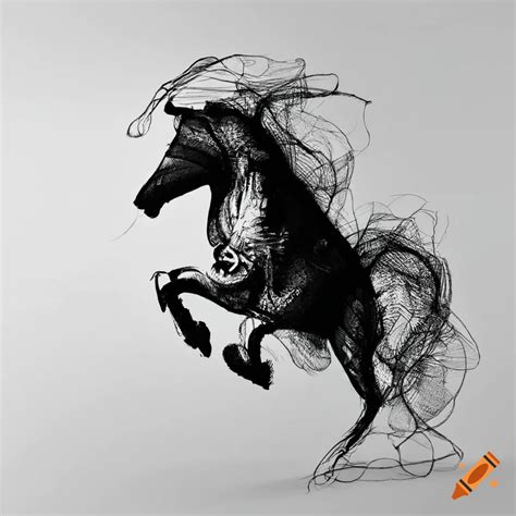 Black ink drawing of an abstract animal in motion on white paper on Craiyon