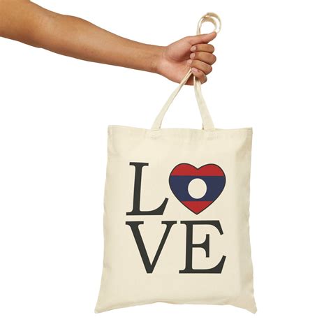 LOVE LAOS Flag Heart Cotton Canvas 15 X 16 Inch Tote Bag Laotian ...