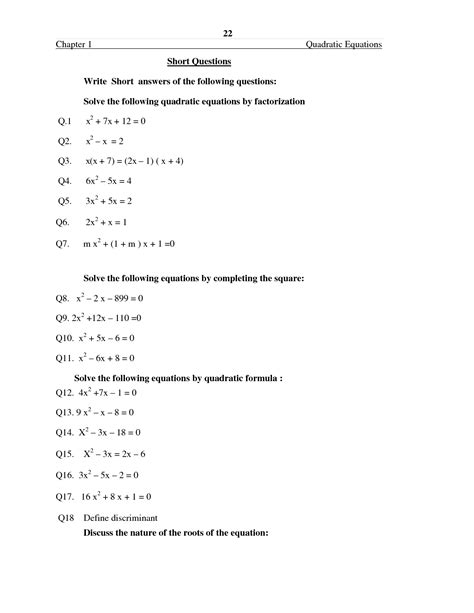 Quadratic Equation Questions