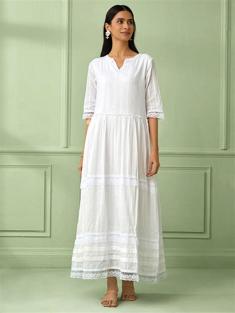 White Lace Work Cotton Dress