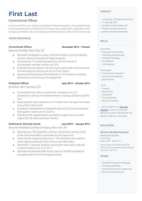 Corrections Officer Resume Examples for 2026 | Resume Worded