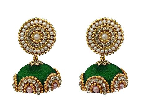 Buy Youth Dark Green Silk Jhumka Earrings at Amazon.in