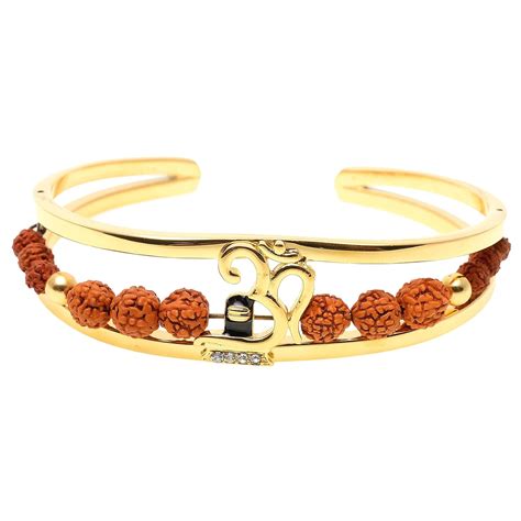 Buy BeBold OM Black Shivling CZ Gold Stainless Steel Gold Plated Kada ...