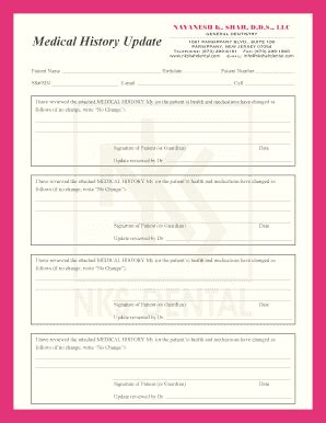 Medical History Update Form - Blank Fillable Template | Fill Out, Print ...