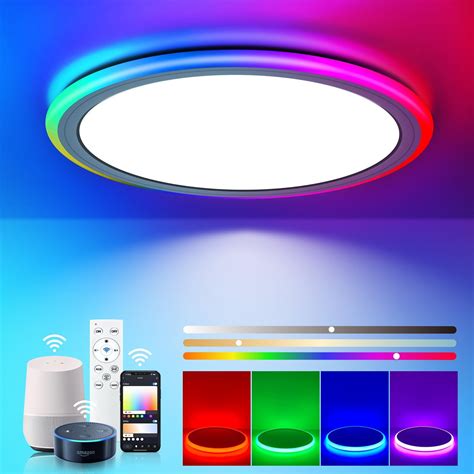 BLNAN Smart RGB LED Flush Mount Ceiling Light, 13 Inch 24W Dimmable ...