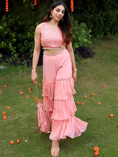 Buy Pink Embellished Georgette Top With Sharara Online at Rs.999 | Libas