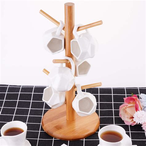 Kundi Wooden Tea Coffee Mug Holder Cup Stand for 6 Cups (Yellow ...