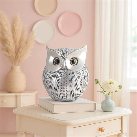 Buy Xtore® Modern Classy Lucky Owl Resin Art Figure Showpiece (Silver ...
